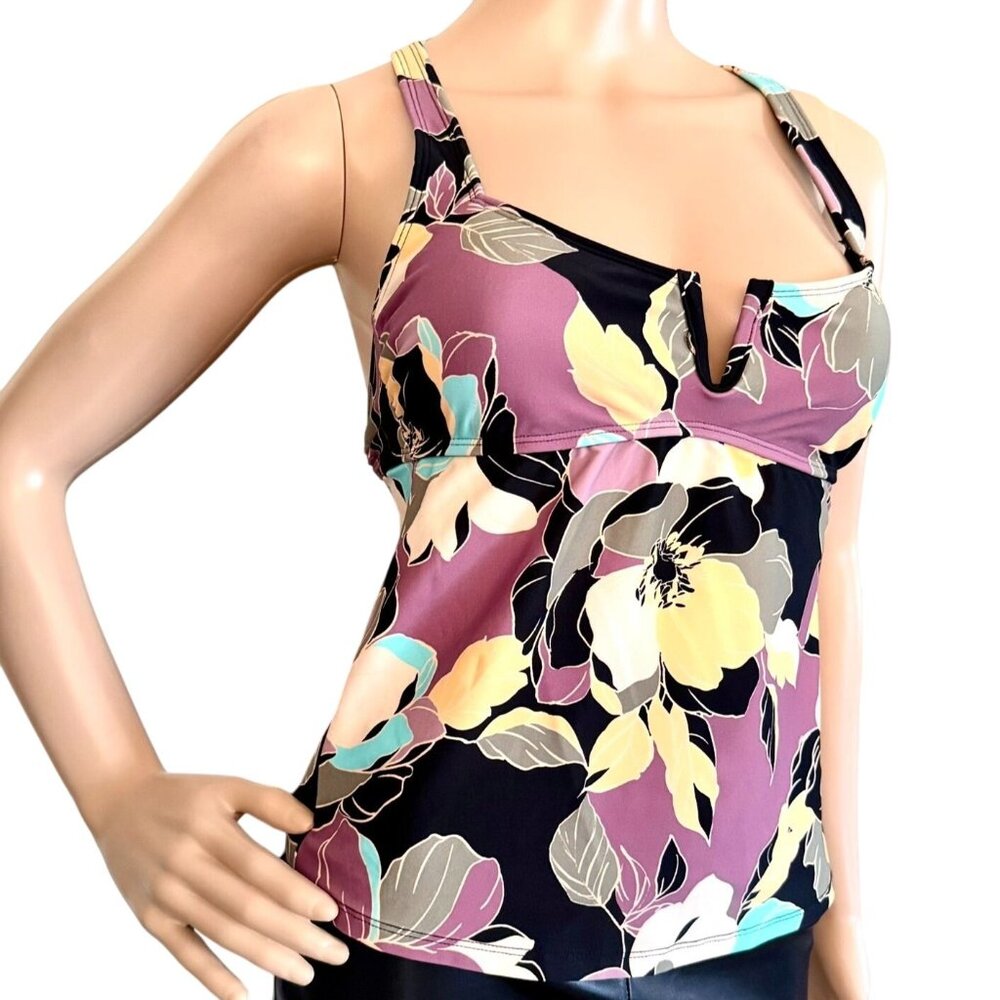 Salt and Cove Junior Size Medium Midnight Bloom Floral V Wire Tankini Top Swim
